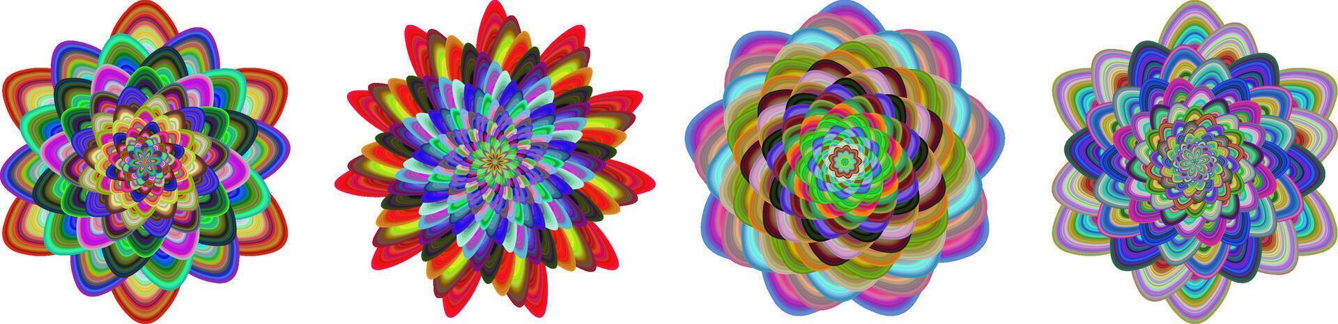 Colorful fractal flower set - digital art designs vector