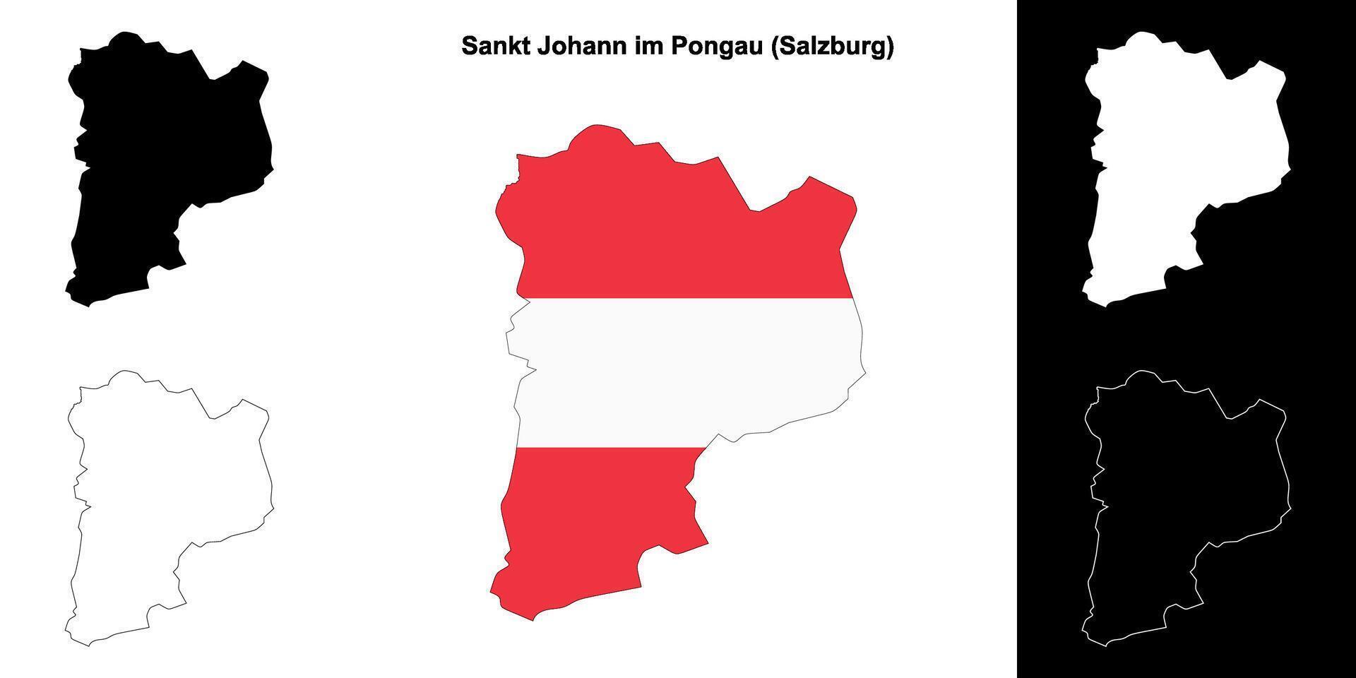 Sankt Johann im Pongau blank outline map set vector