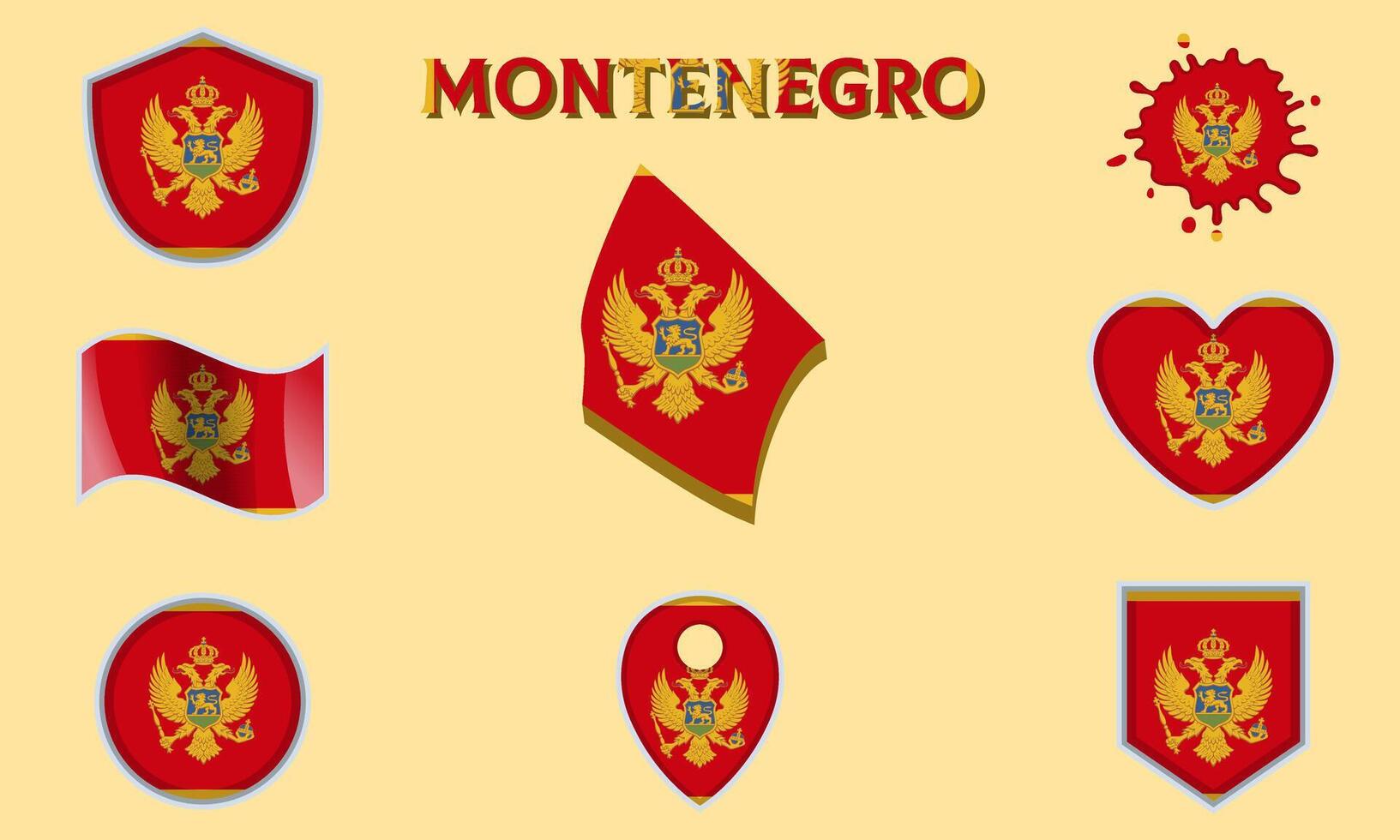 Collection of flat national flags of Montenegro with map vector