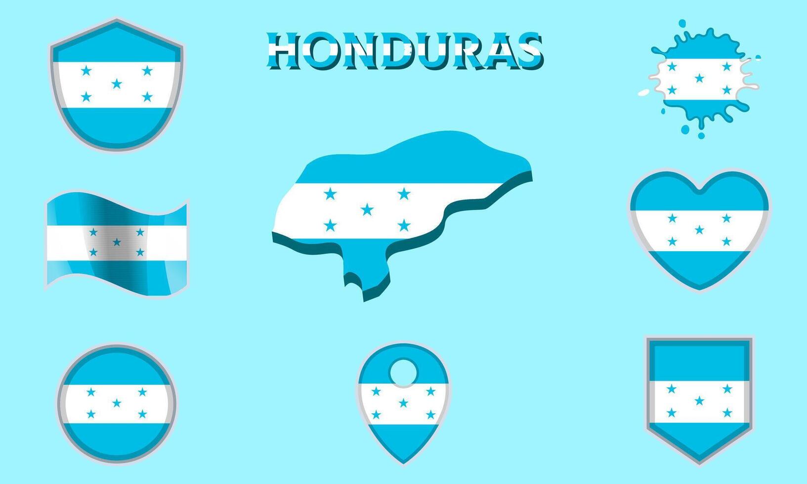 Collection of flat national flags of Honduras with map vector