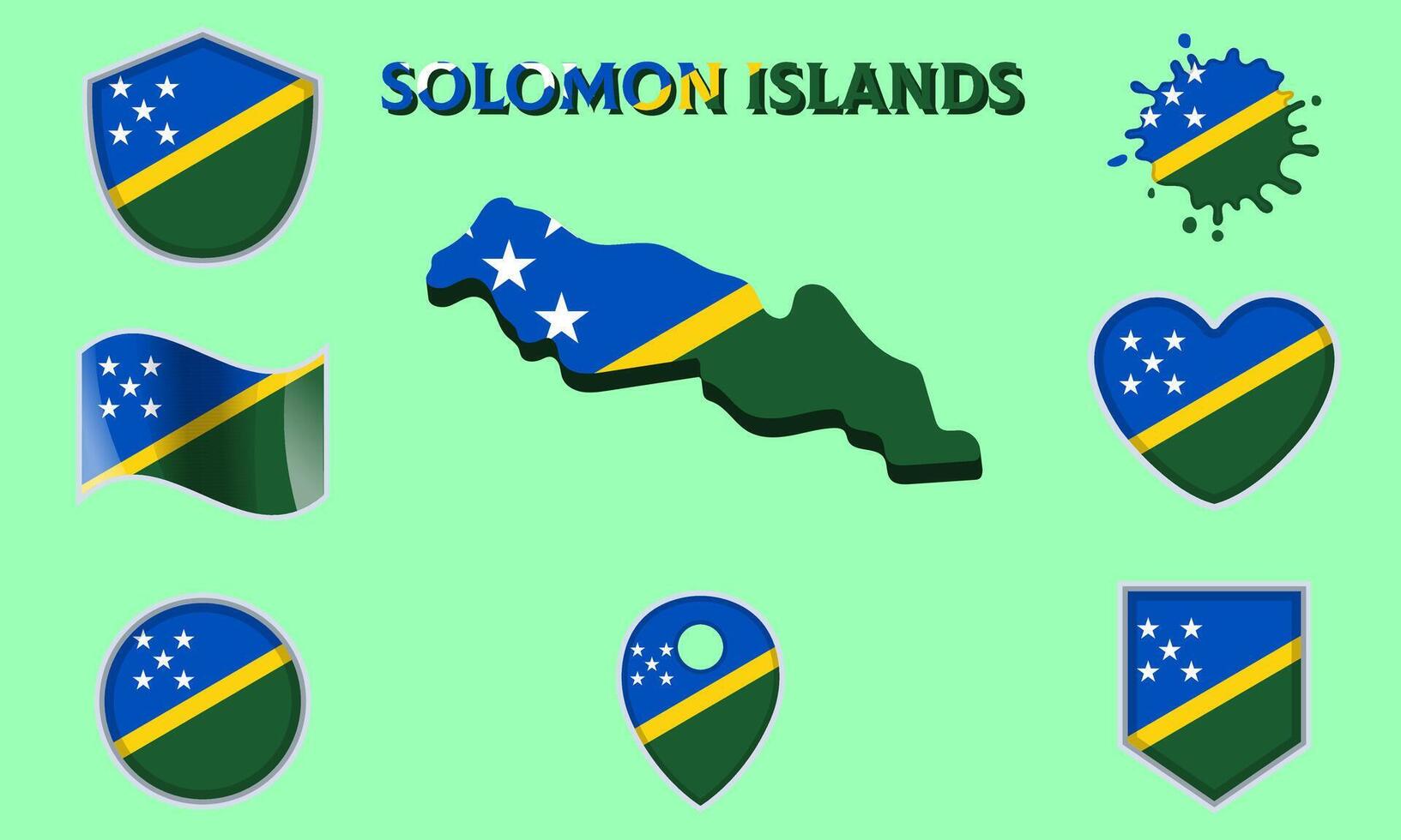 Collection of flat national flags of Solomon islands with map vector