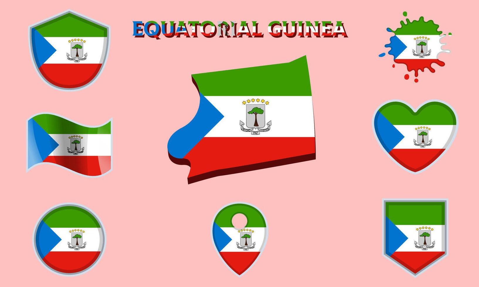 Collection of flat national flags of Equatorial Guinea with map vector