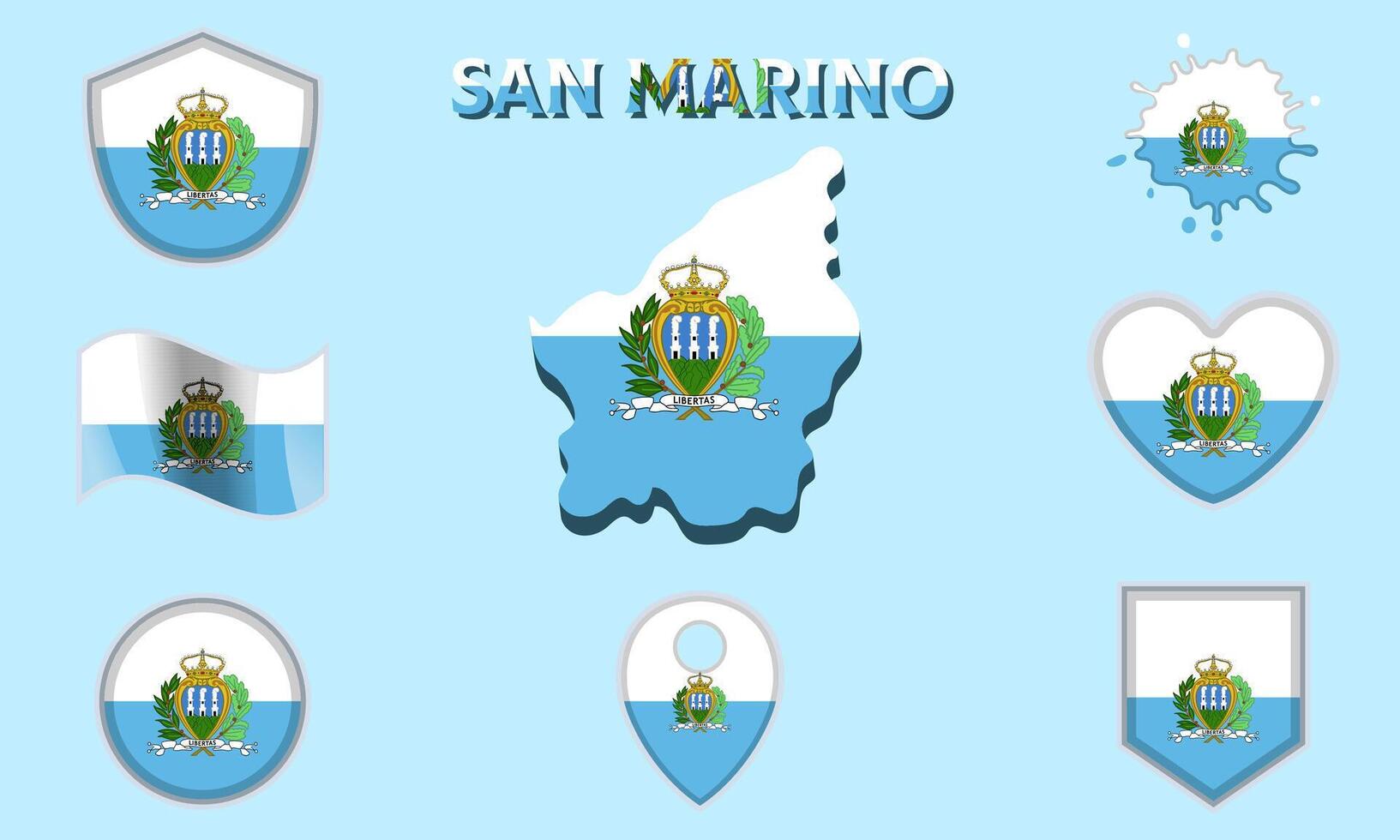 Collection of flat national flags of San Marino with map vector