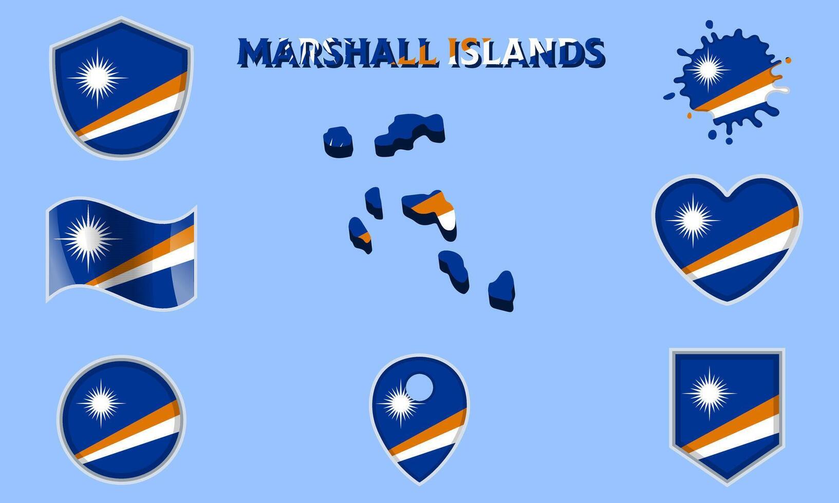 Collection of flat national flags of Marshall Islands with map vector