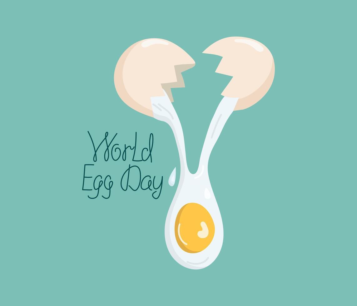 Food, cooking. Broken chicken egg, fried eggs, omelet. World Egg Day, hand lettering. Eggshell. Natural nutrition. vector