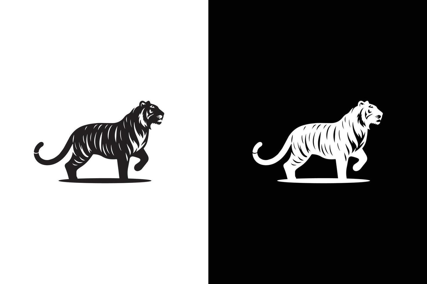 Tiger Silhouette Isolated On White black Background. Illustration In Flat Style. vector