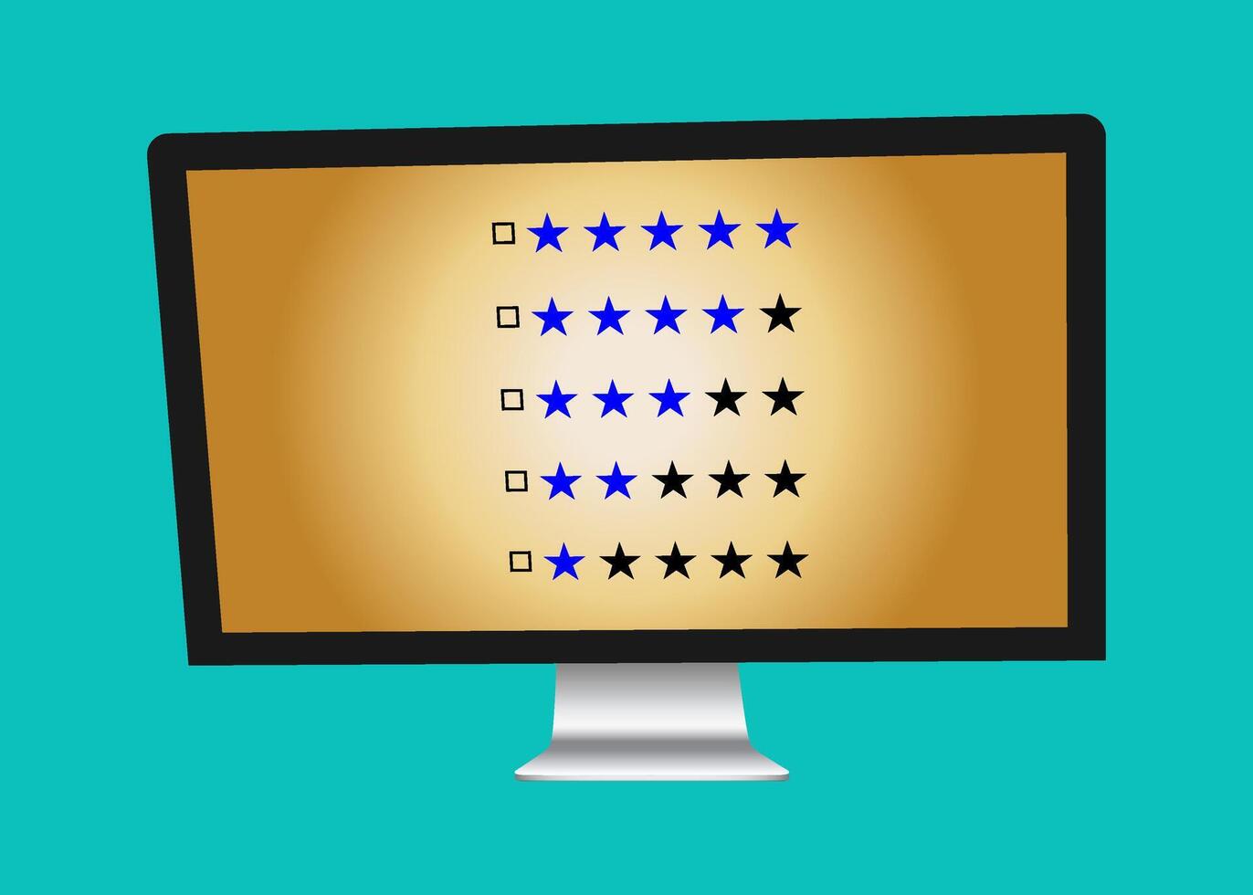 TV 4K flat screen lcd or oled, realistic plasma TV with stand. Customer review rating message. vector