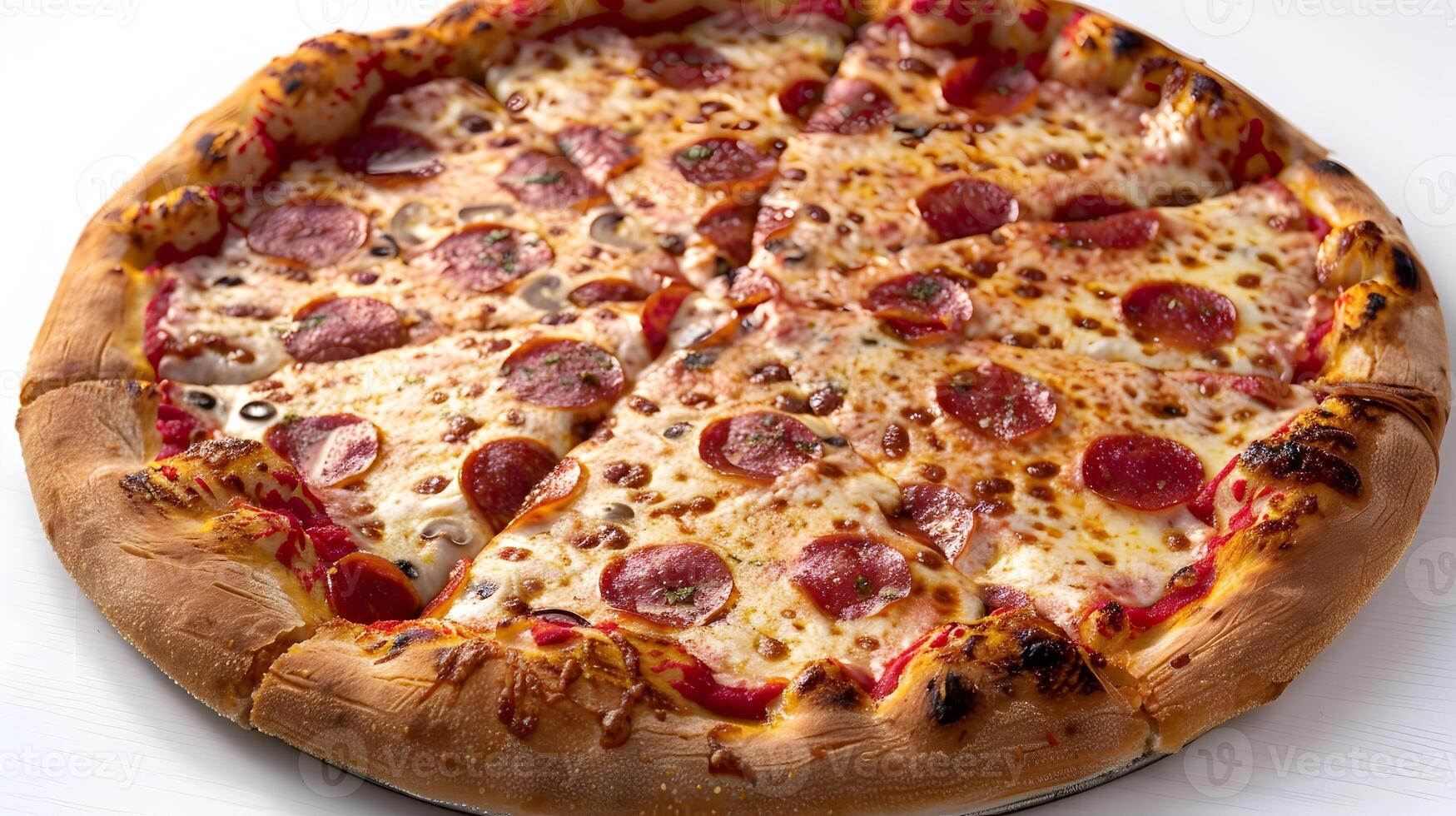 High Definition Photography of a Tempting Isolated Pizza on White Background photo