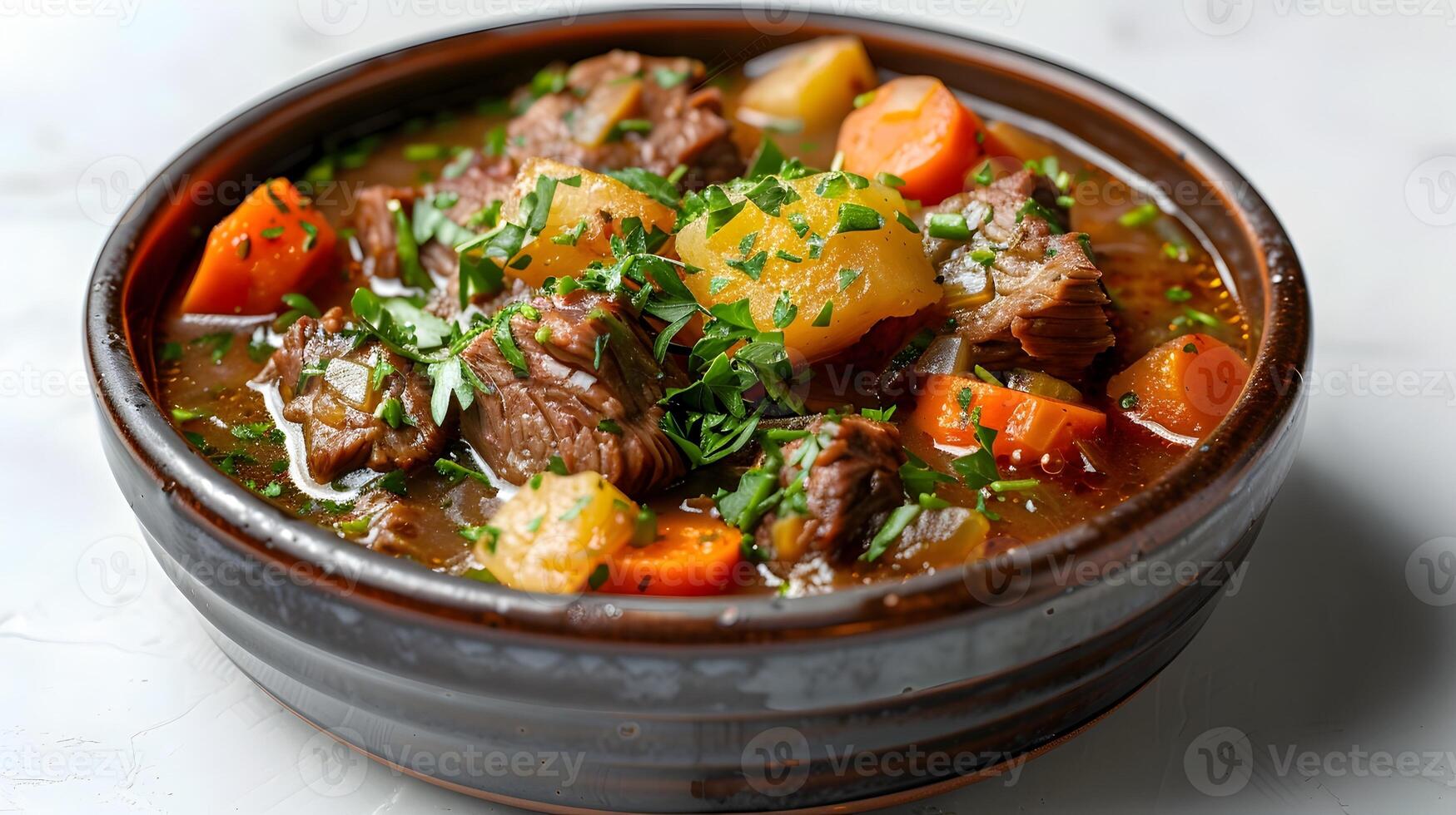 SlowCooked Beef Stew A Nourishing Comfort Dish on a White Background photo