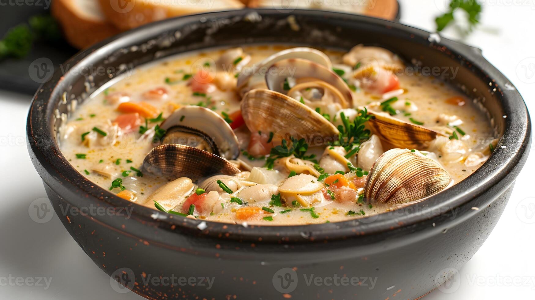 Creamy Clam Chowder A Savory Seafood Delight in a Bread Bowl photo