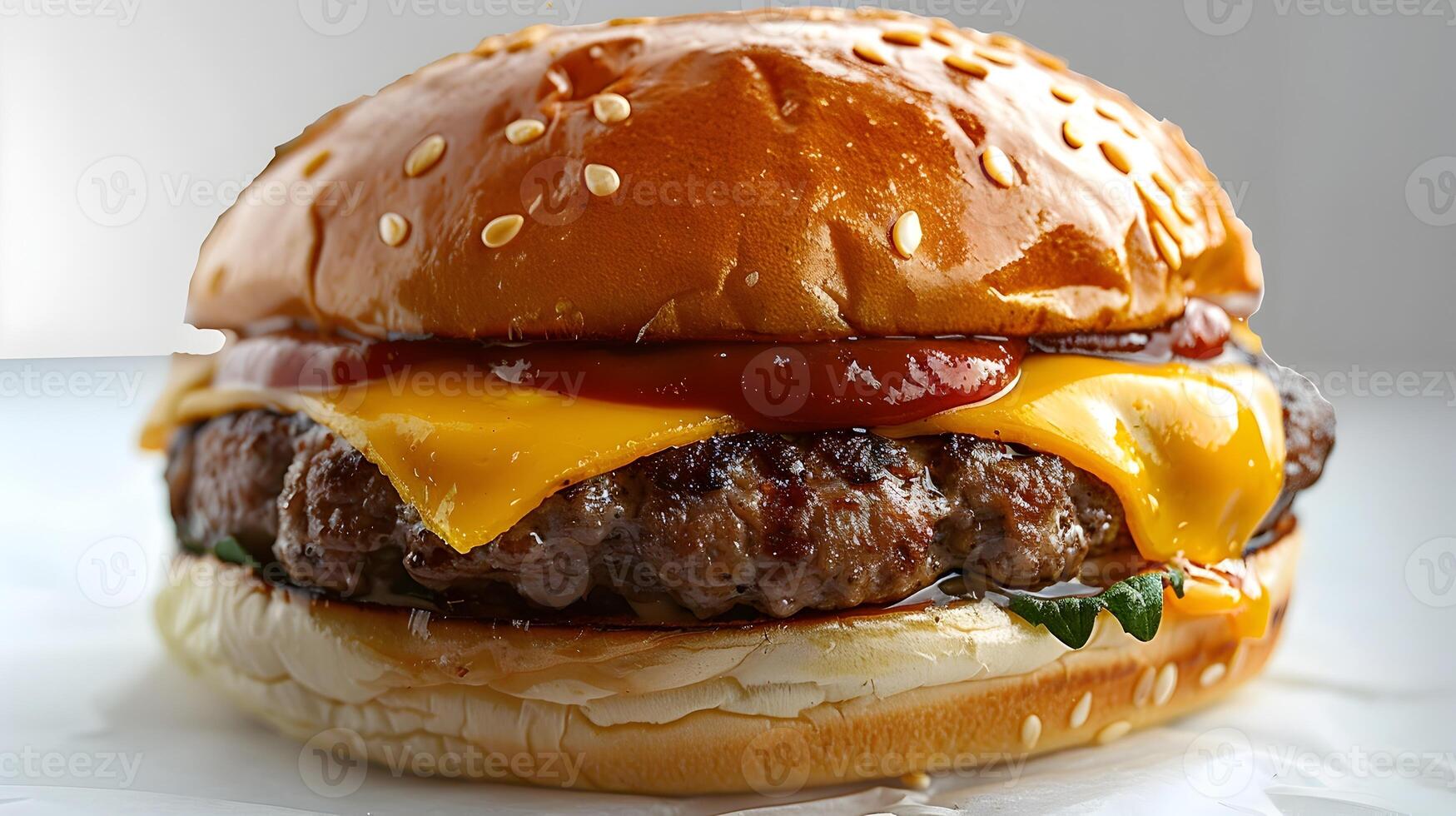 Savory CloseUp A Delectable Cheeseburger Photographed in a Macro Studio Session photo