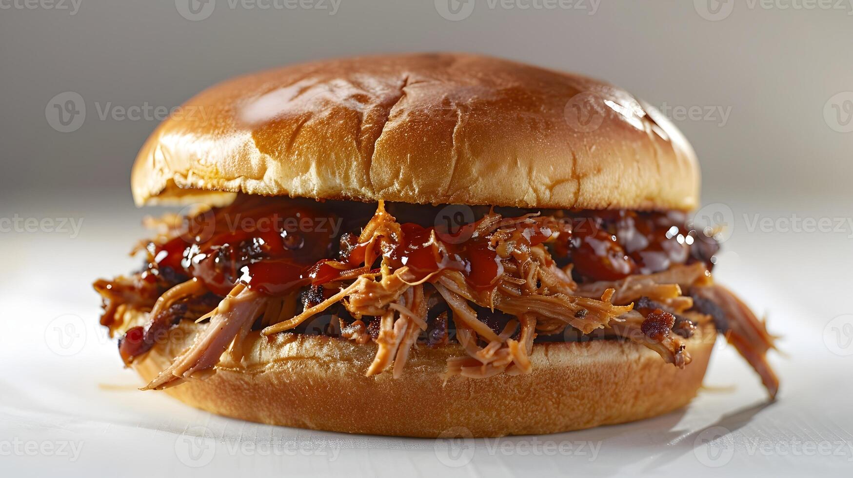 Professional D Photography of a Tempting and Succulent Pulled Pork Sandwich photo