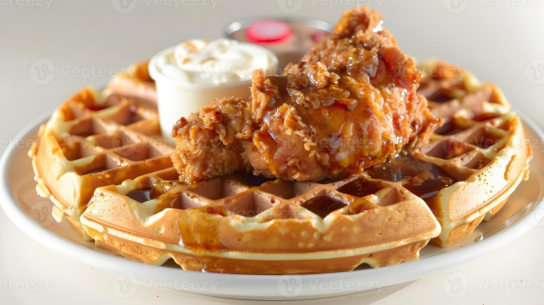 Southern Comfort A Vibrant Still Life of Succulent Chicken and Waffles on White photo