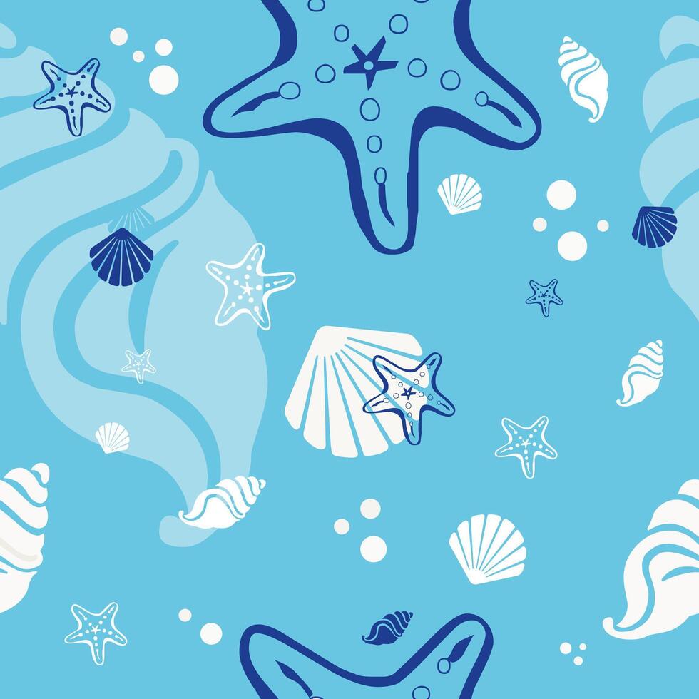 Beach shells and stars seamless pattern. Summer holidays background. vector