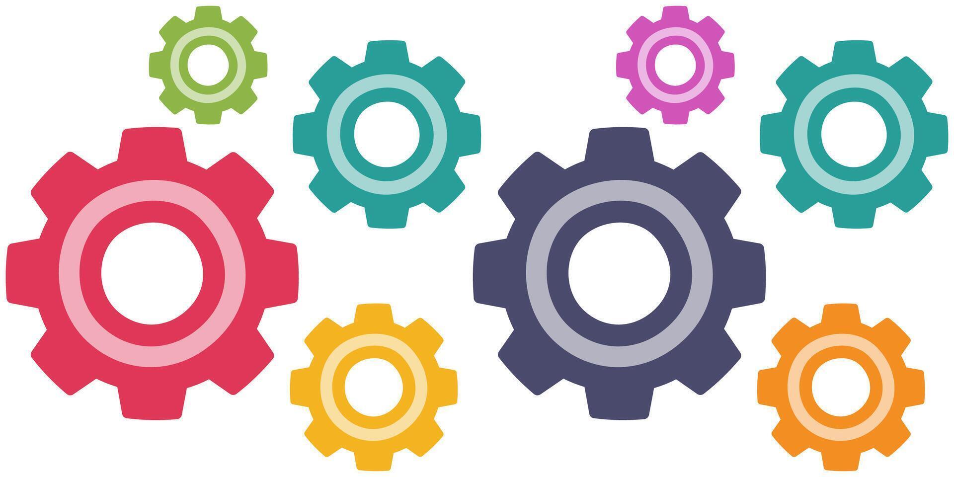 Colorful cogs and gear wheel mechanisms icon isolated on white background. vector