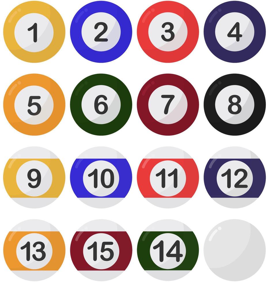 Set of billiard balls flat icon isolated on white background. vector