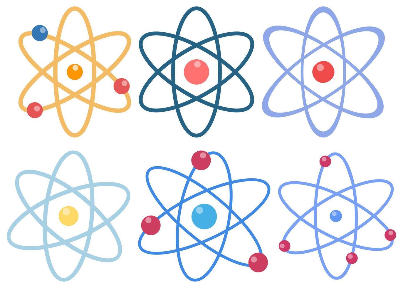 Atom flat icon set isolated on white background. vector