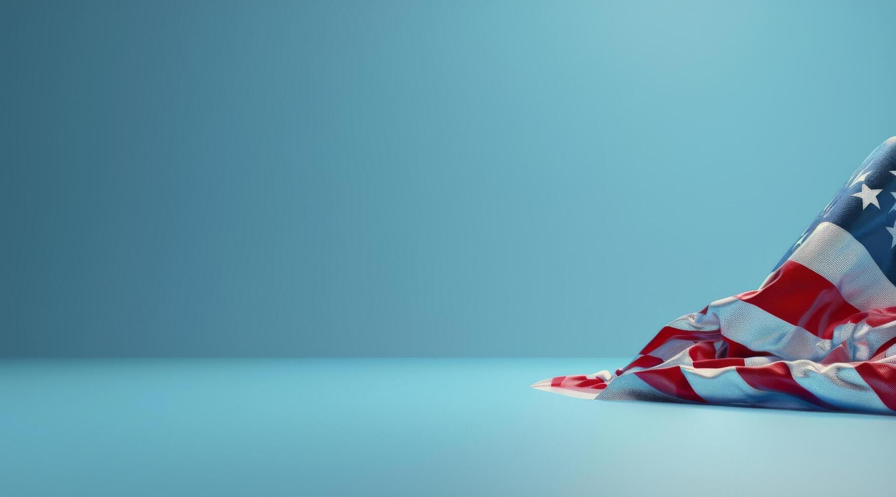 American Flag Waving on a Blue Background photo