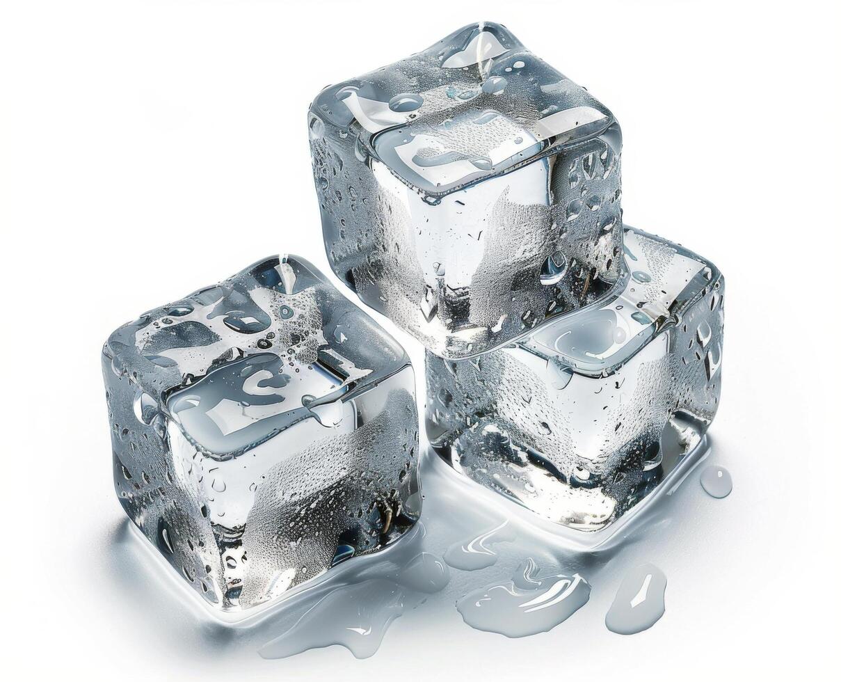 Watercolor Illustration of Three Ice Cubes on a White Background photo