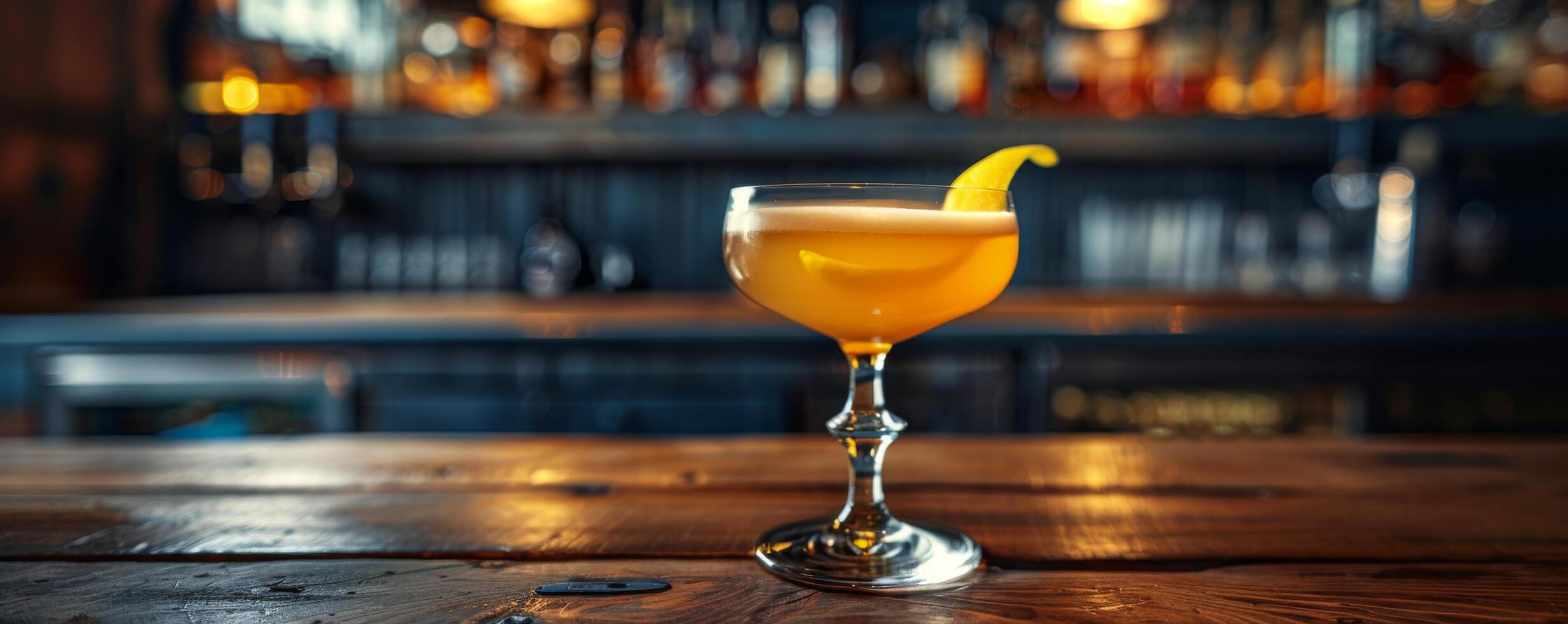 A Refreshing Cocktail on a Bar Counter With a Lemon Twist photo