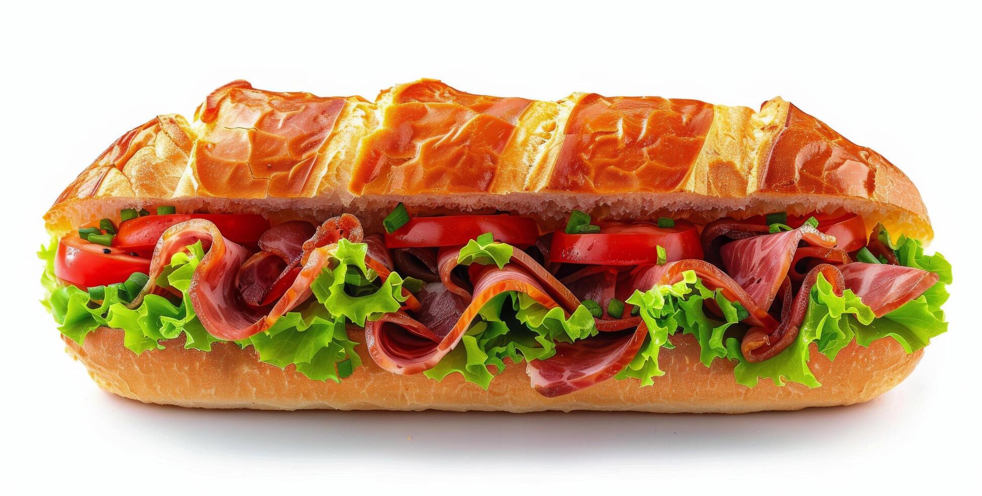 Freshly Made Bacon, Tomato, and Lettuce Sandwich on a Crusty Roll photo