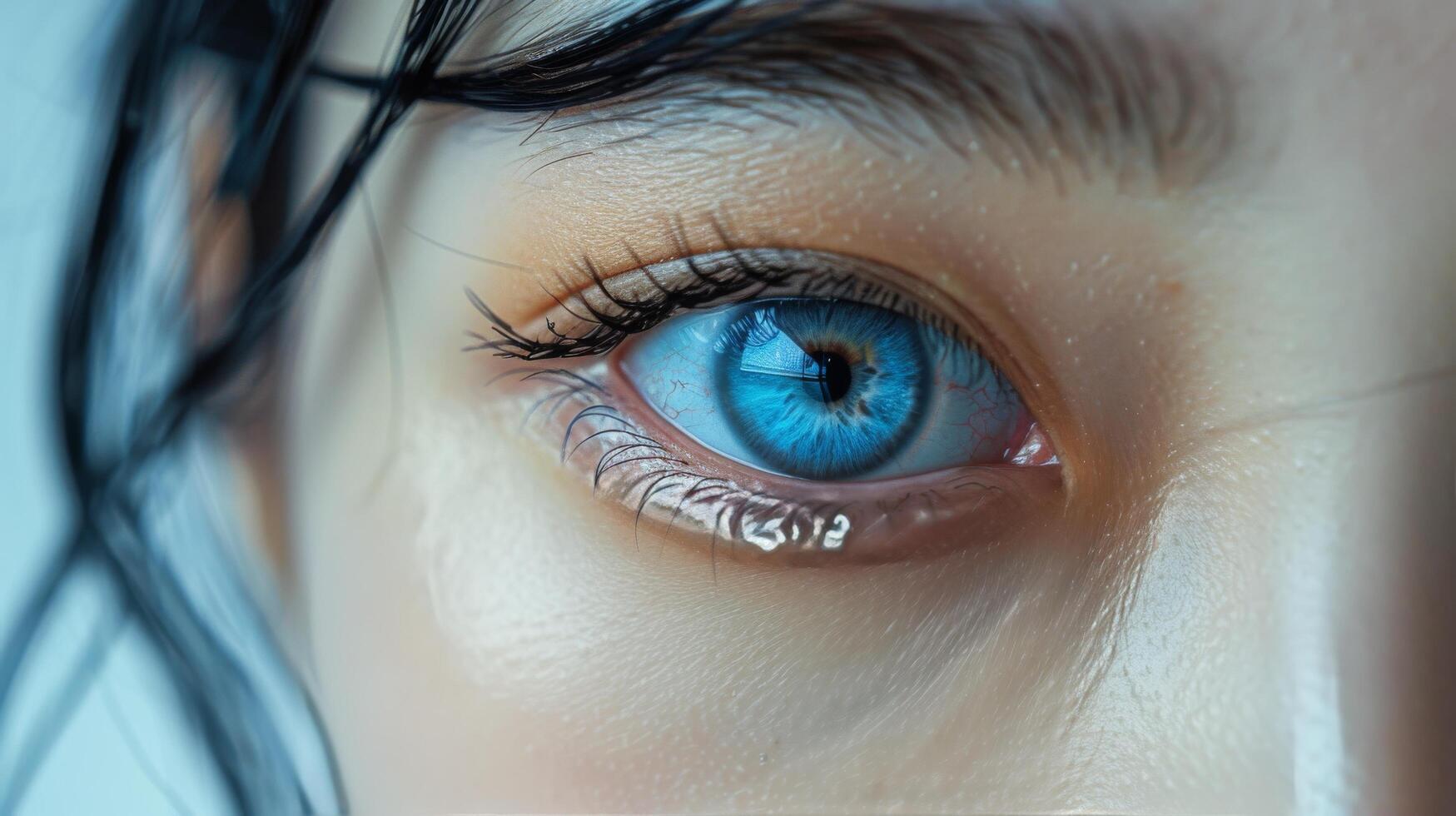 Close Up Of A Womans Blue Eye With Golden Specks And Long Eyelashes photo