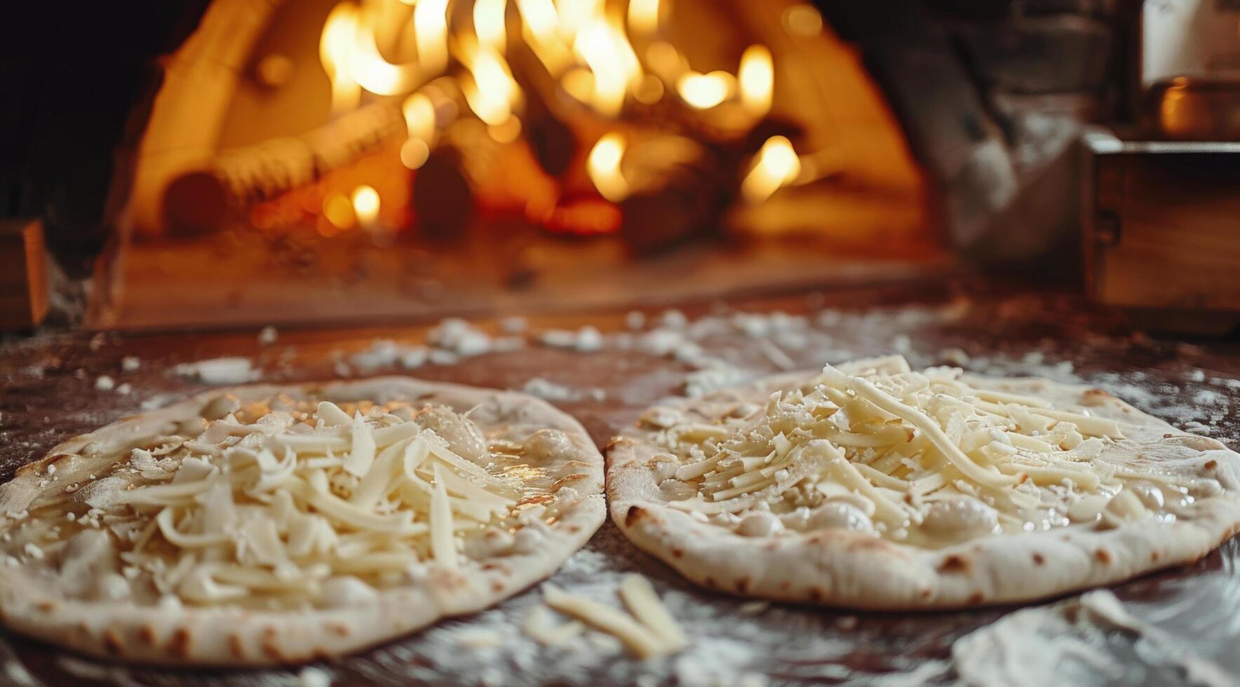 Freshly Baked Pizza With Onion and Cheese in a Wood-Fired Oven photo
