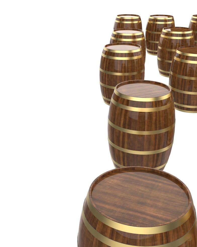 Whiskey barrel close-up scene isolated on background. 3d rendering - illustration photo