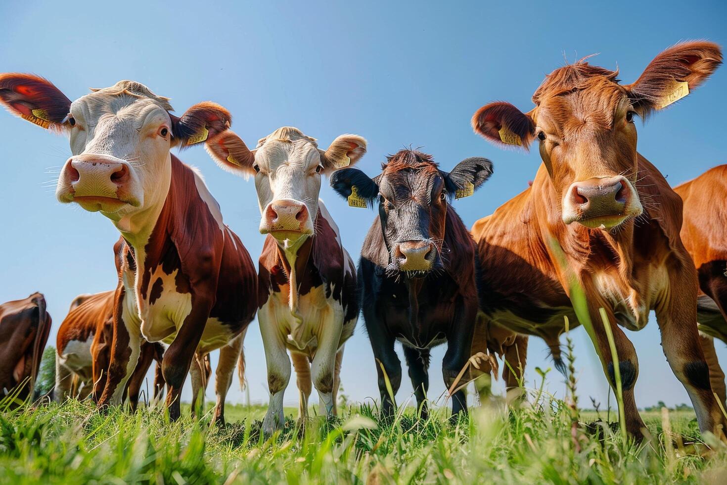 A Herd of Cows Grazing in a Lush Green Field on a Sunny Day photo
