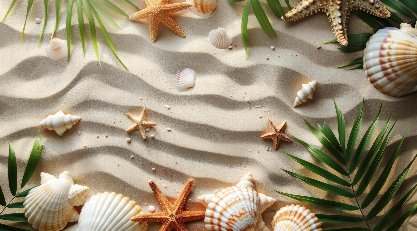 Seashells and Starfish on Sandy Beach During a Sunny Day photo