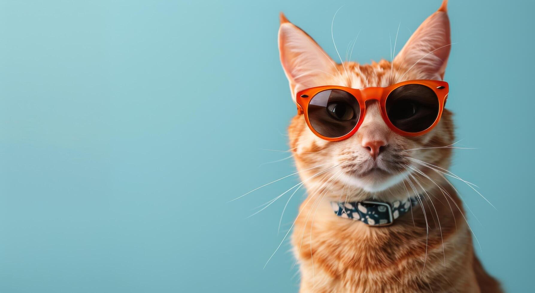 Cool Cat Wearing Sunglasses Against a Blue Background photo