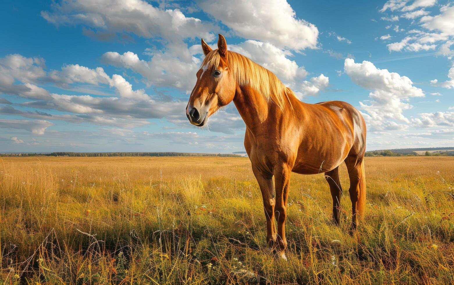 A Blonde Horse Grazing in a Field on a Sunny Day photo