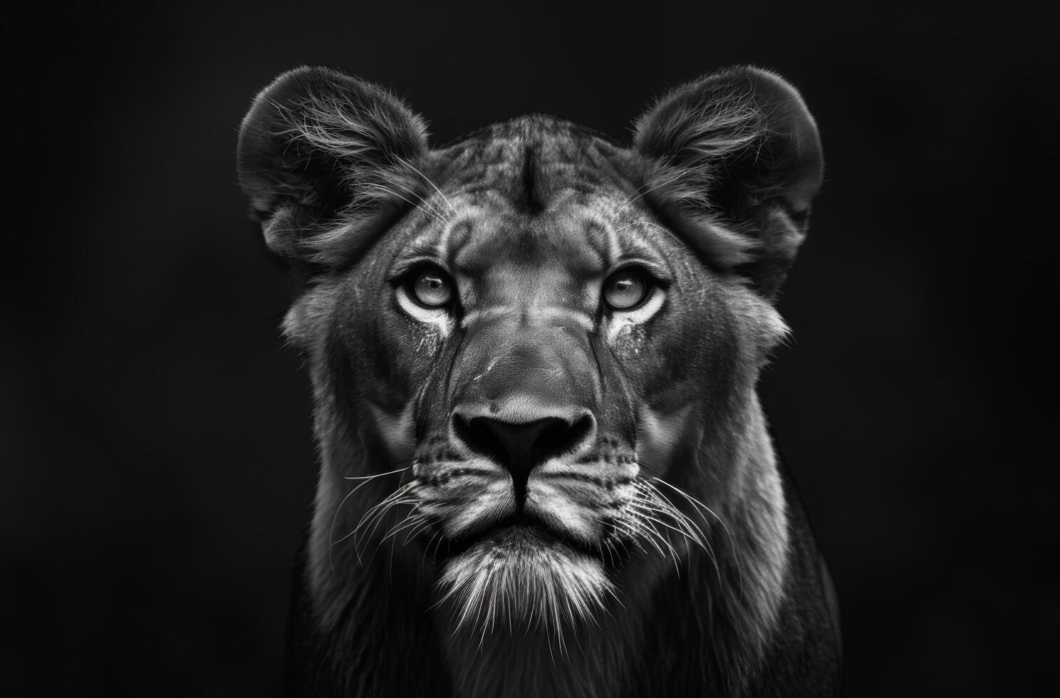 Close Up Portrait of a Black Lion in the Dark photo