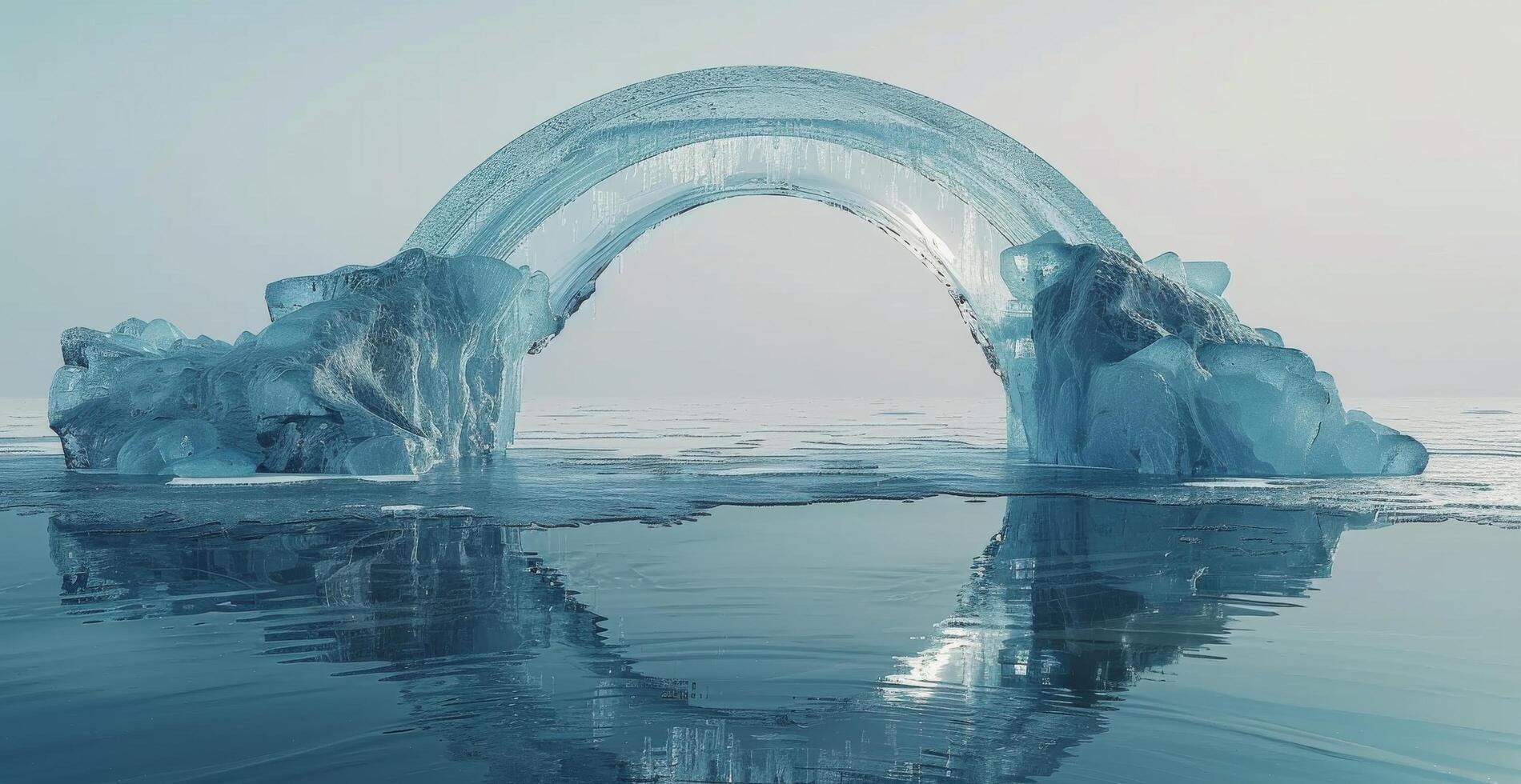 A Natural Ice Bridge Formation In A Frozen Lake photo