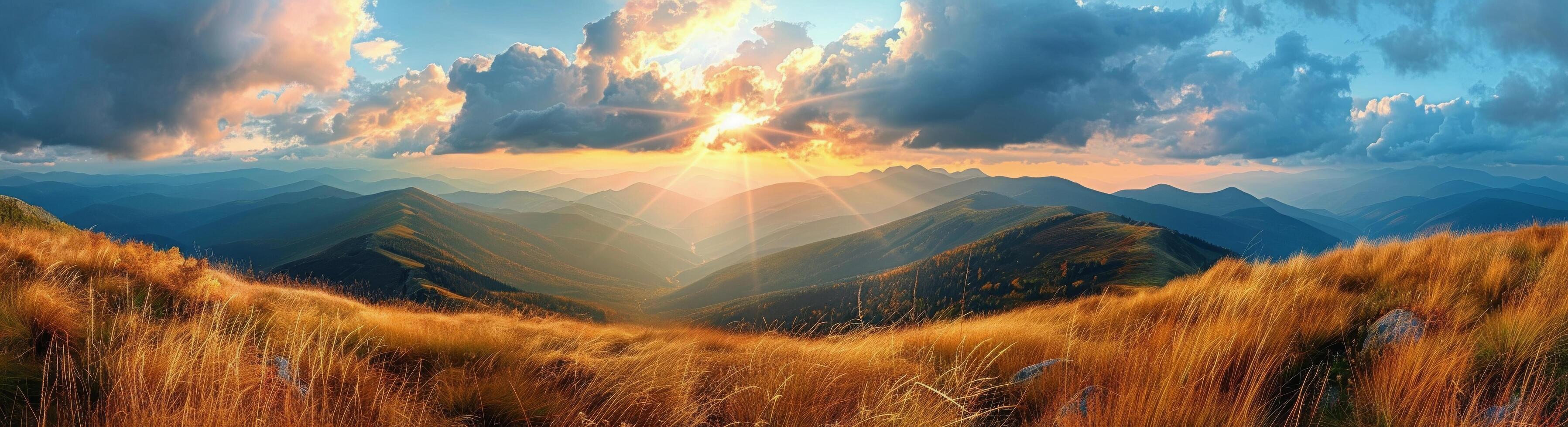 Golden Hour Sunrise Over Mountain Range photo
