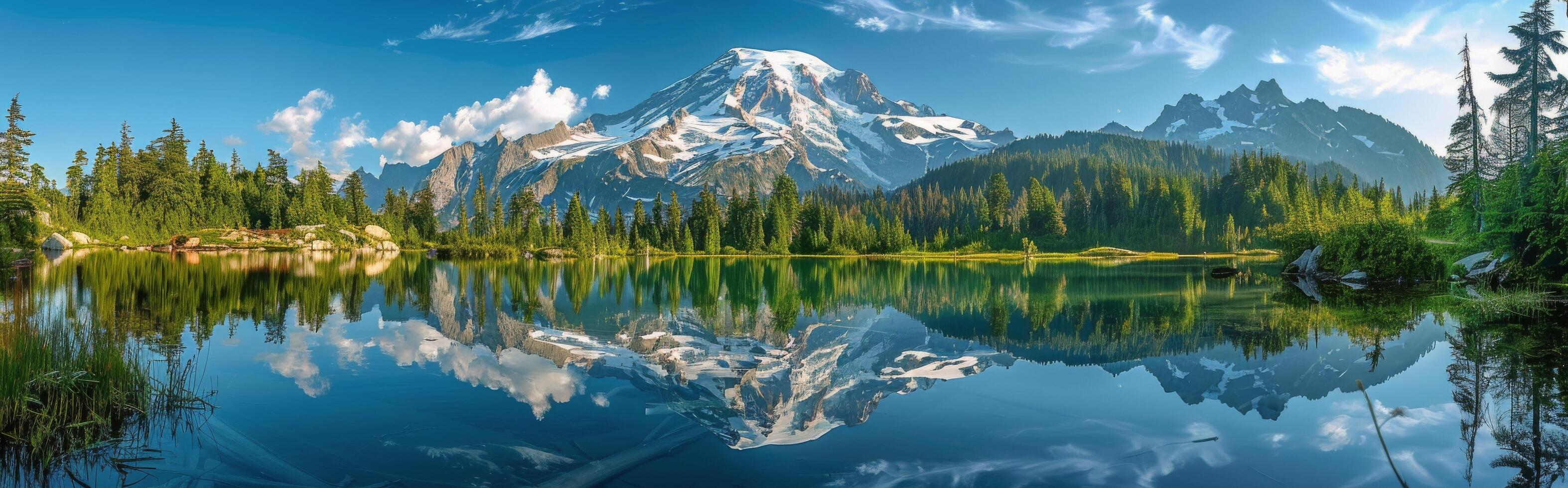 Majestic Mount Rainier Reflecting in Still Waters of a Mountain Lake photo