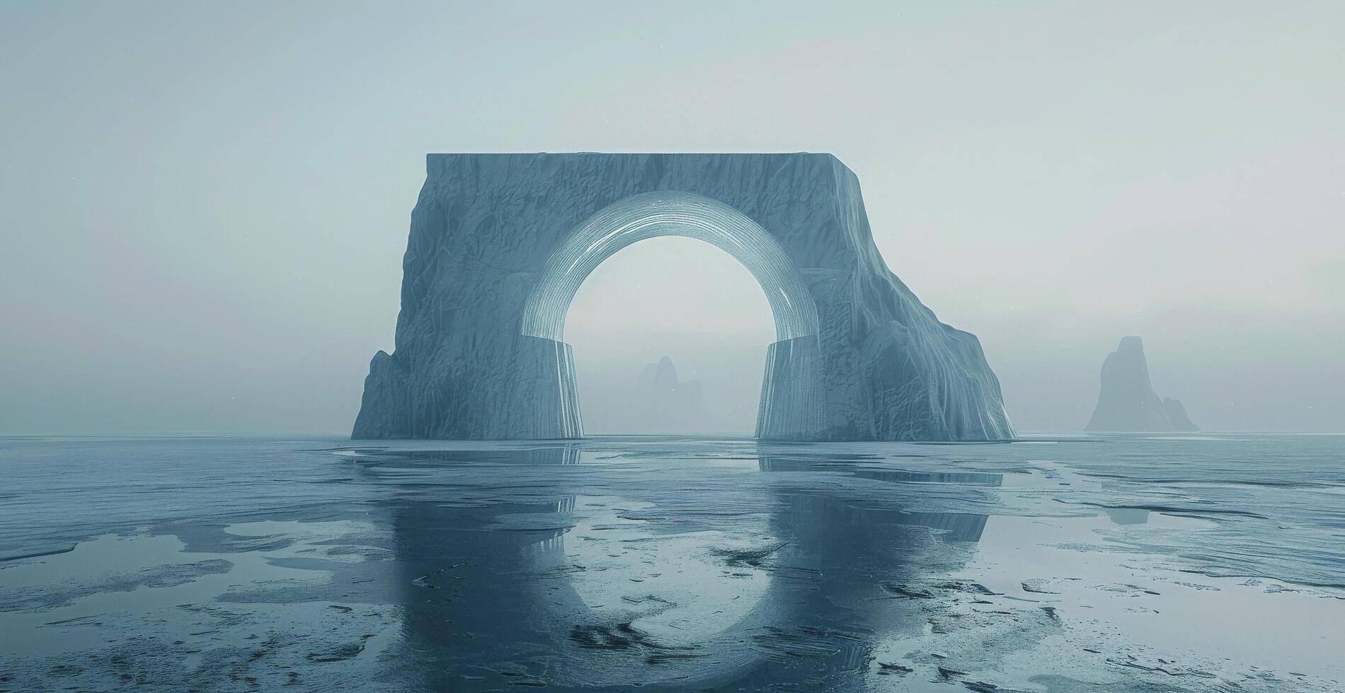 A Natural Ice Bridge Formation In A Frozen Lake photo