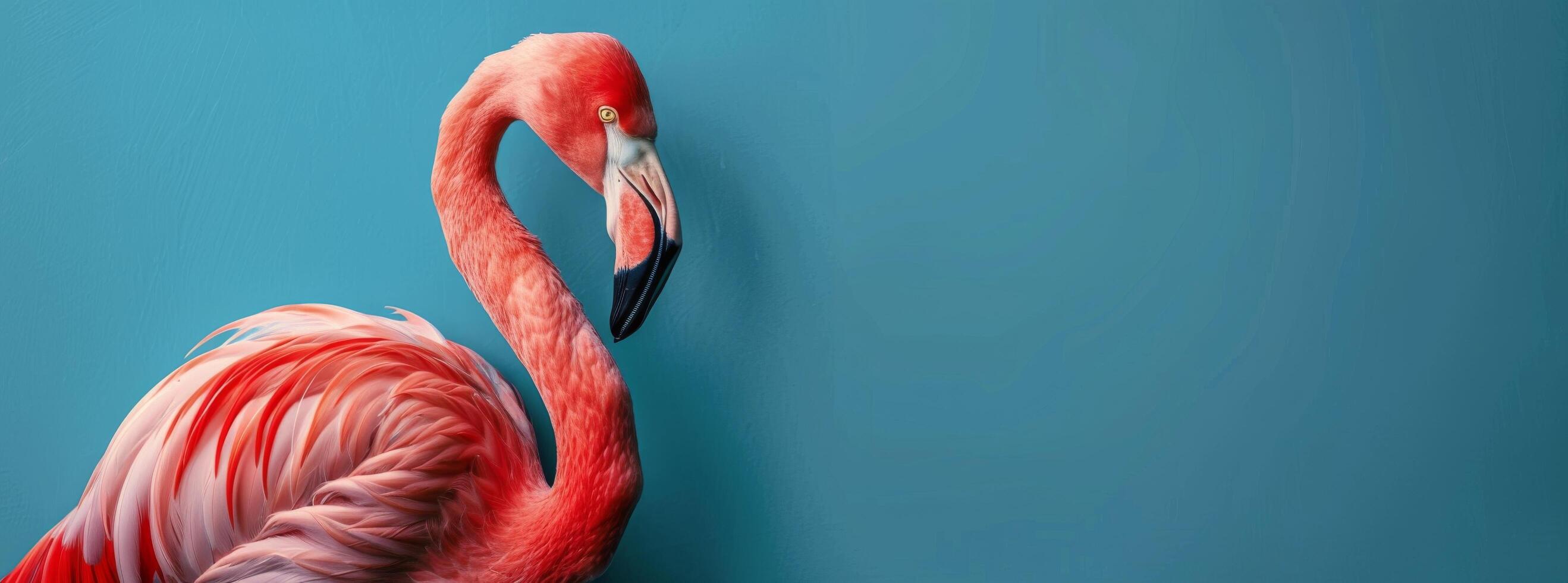 Pink Flamingo Against Blue Background photo