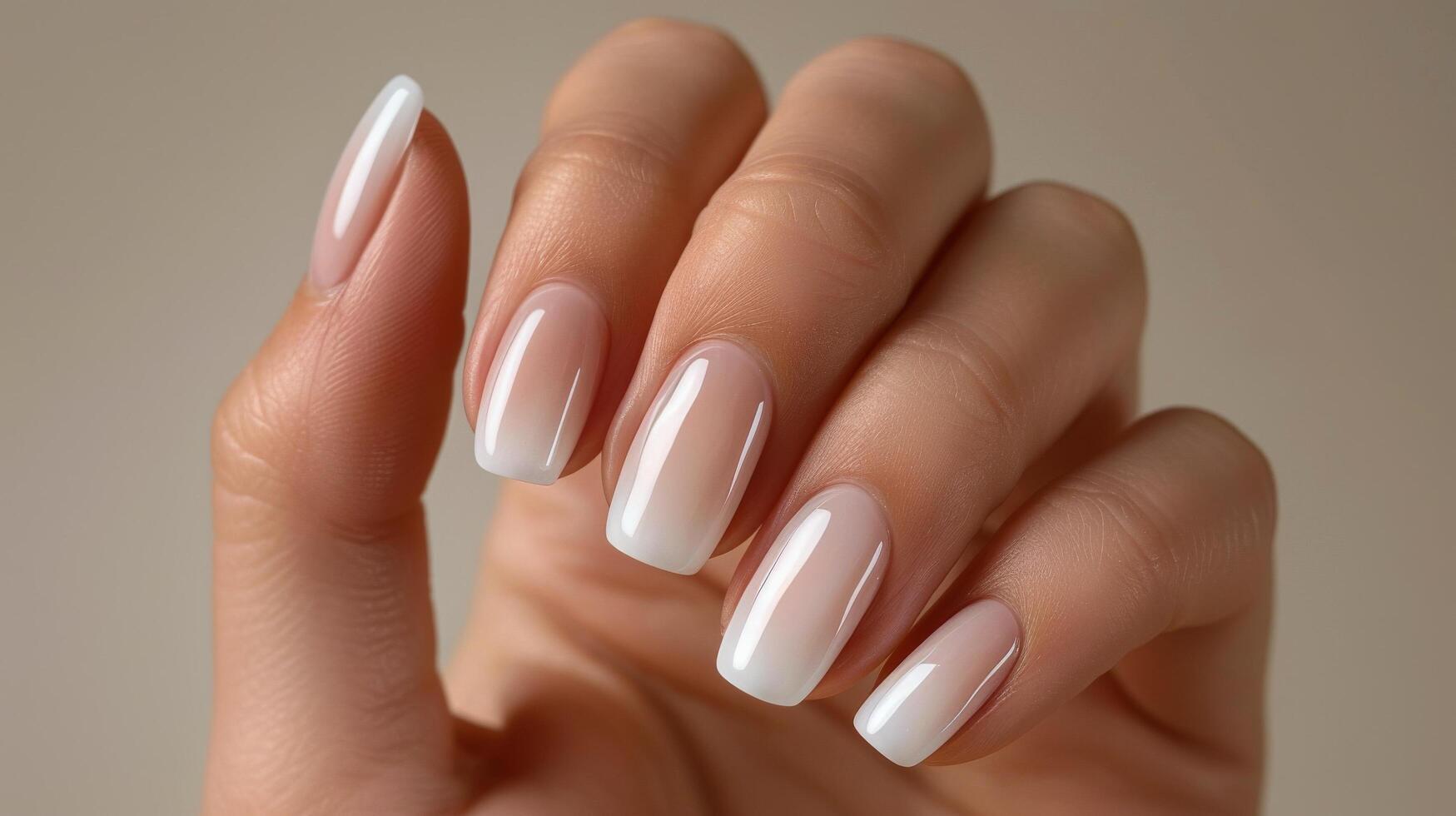 Clean White Manicure on Womans Hand photo