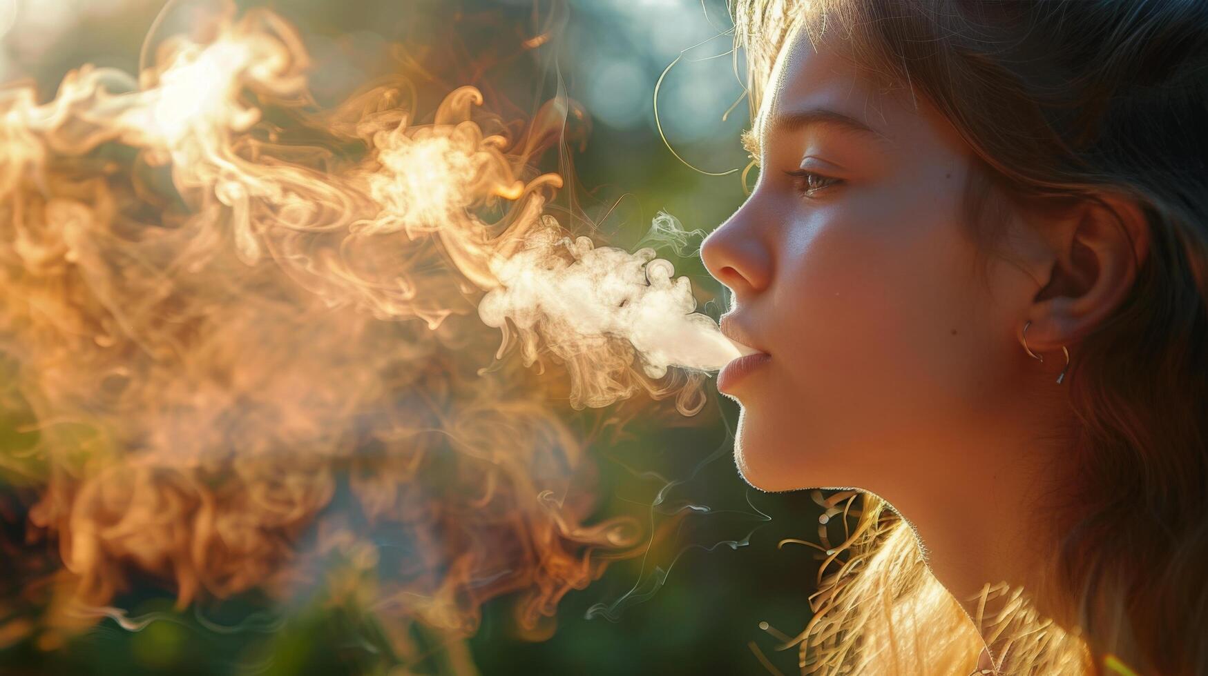 Woman Smoking Cigarette on City Street photo