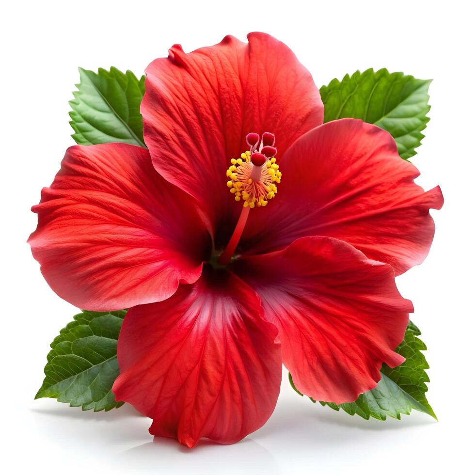 a red hibiscus flower is shown on a white background photo