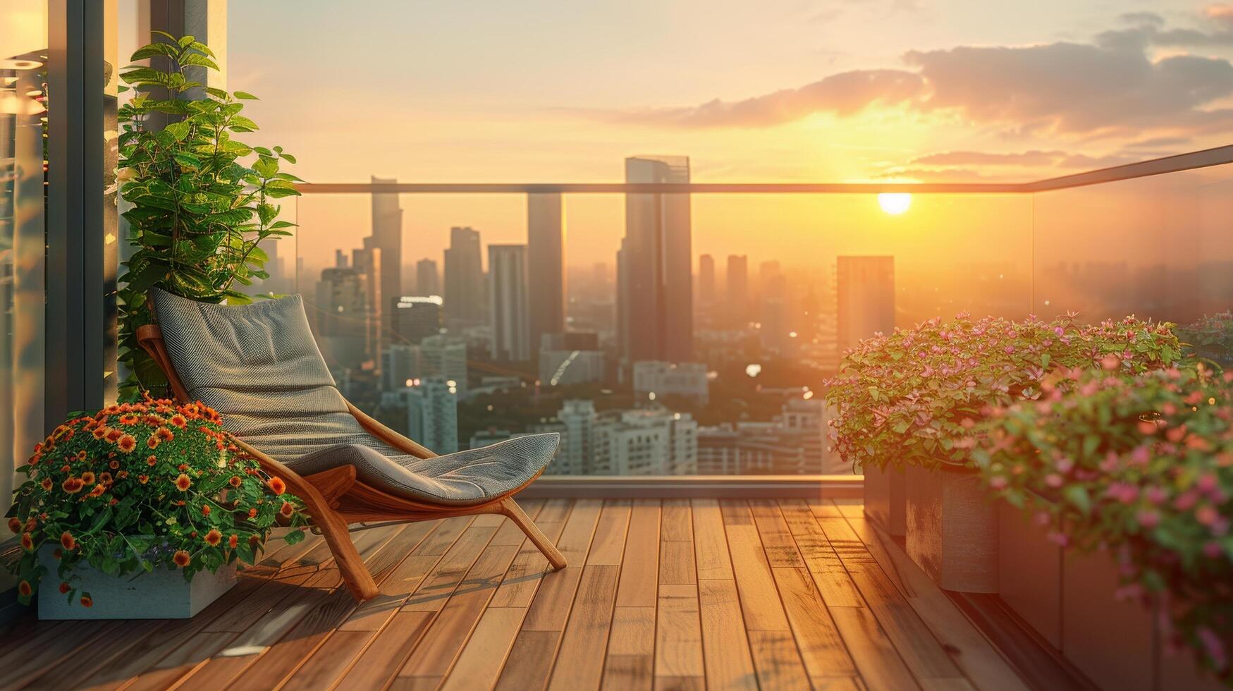 Balcony With Chair and Potted Plants photo