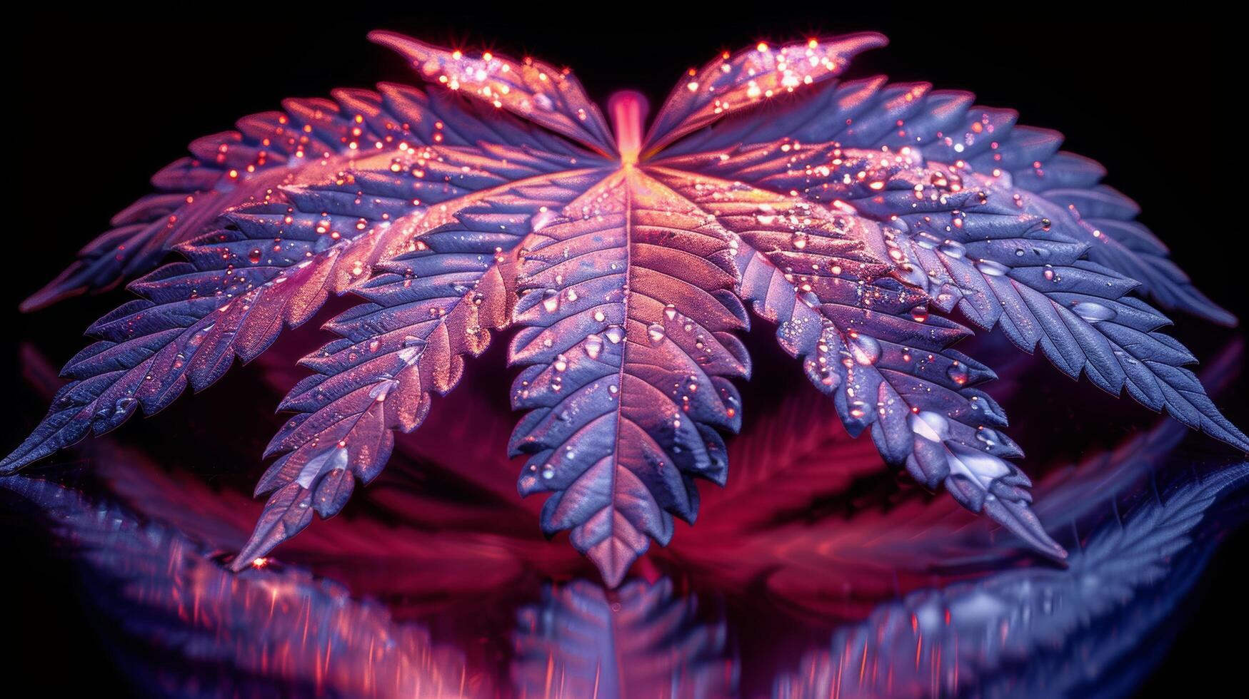 Close Up of Leaf on Reflective Surface photo