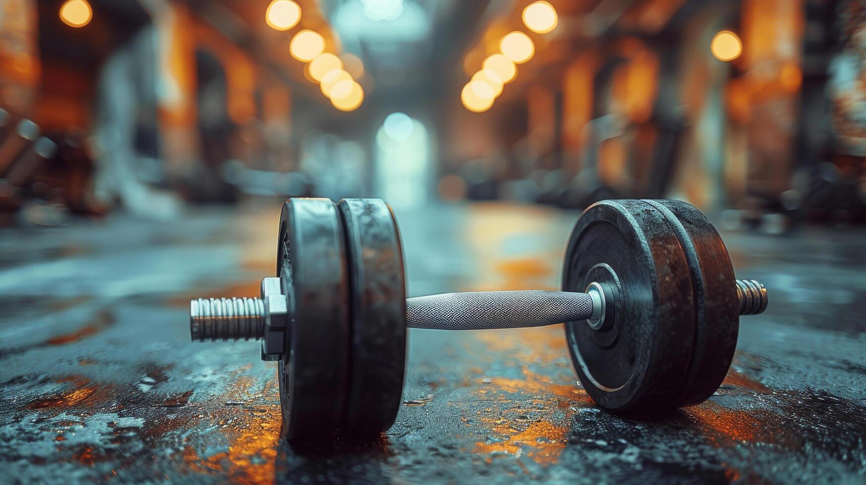 Two Dumbbells Resting on Wooden Floor photo