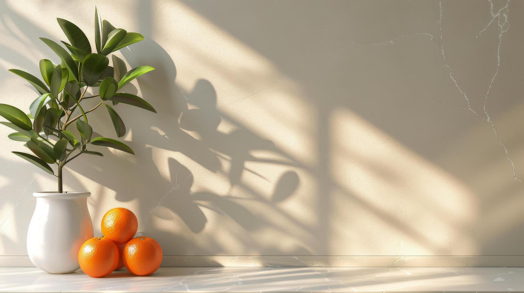 White Vase With Oranges on Table photo