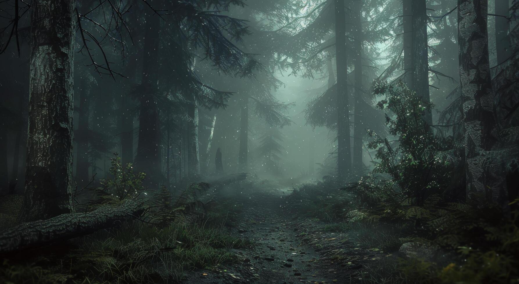 A Misty Forest Path on a Gloomy Day photo