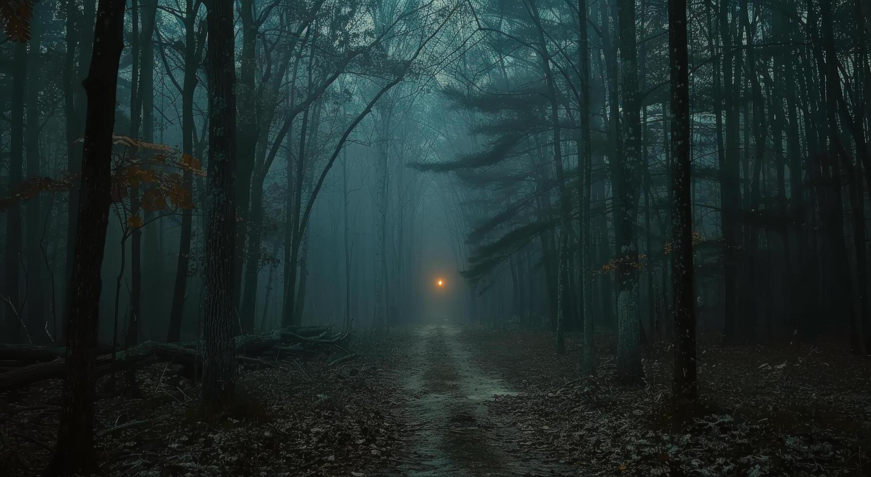 A Misty Forest Path on a Gloomy Day photo