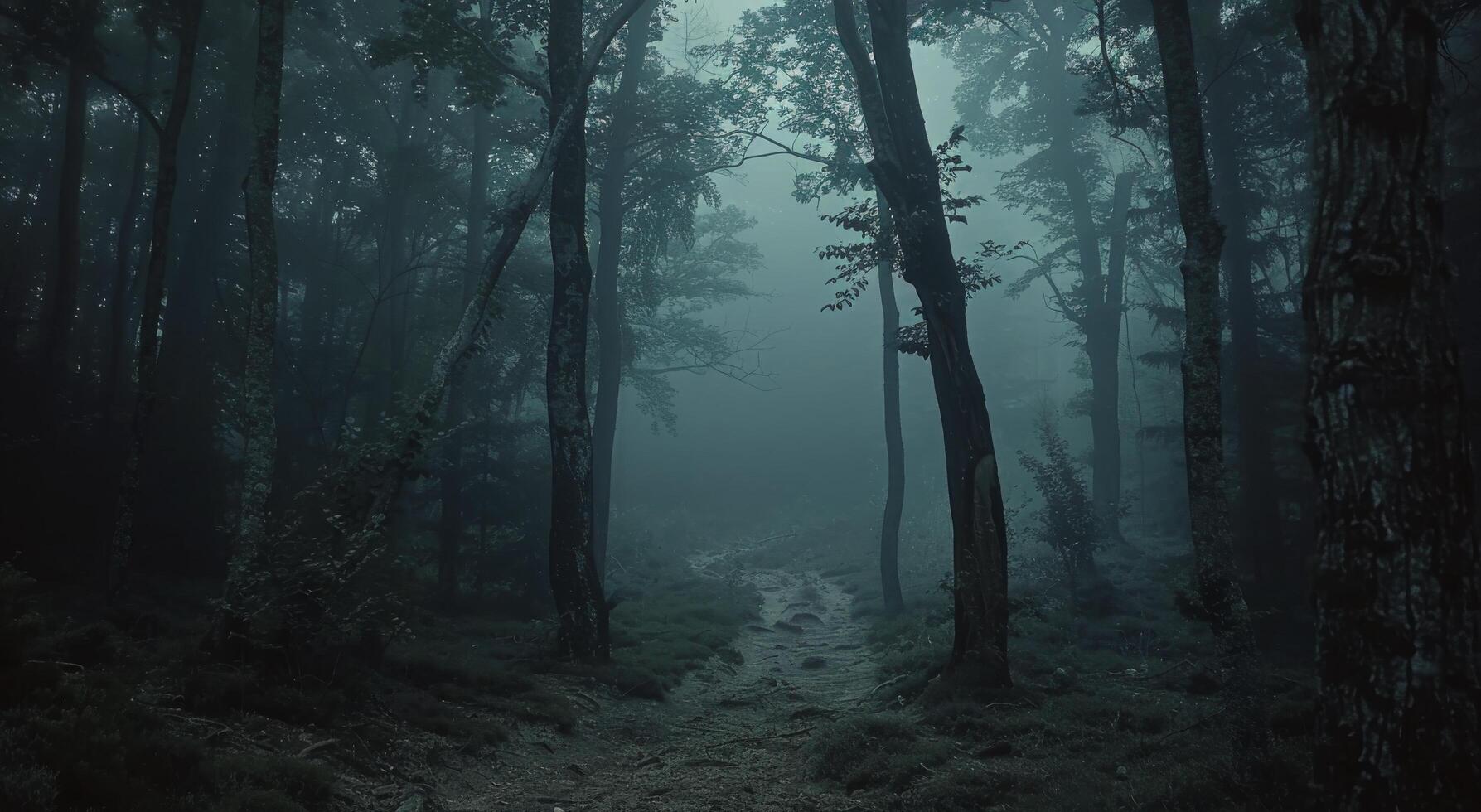 A Misty Forest Path on a Gloomy Day photo