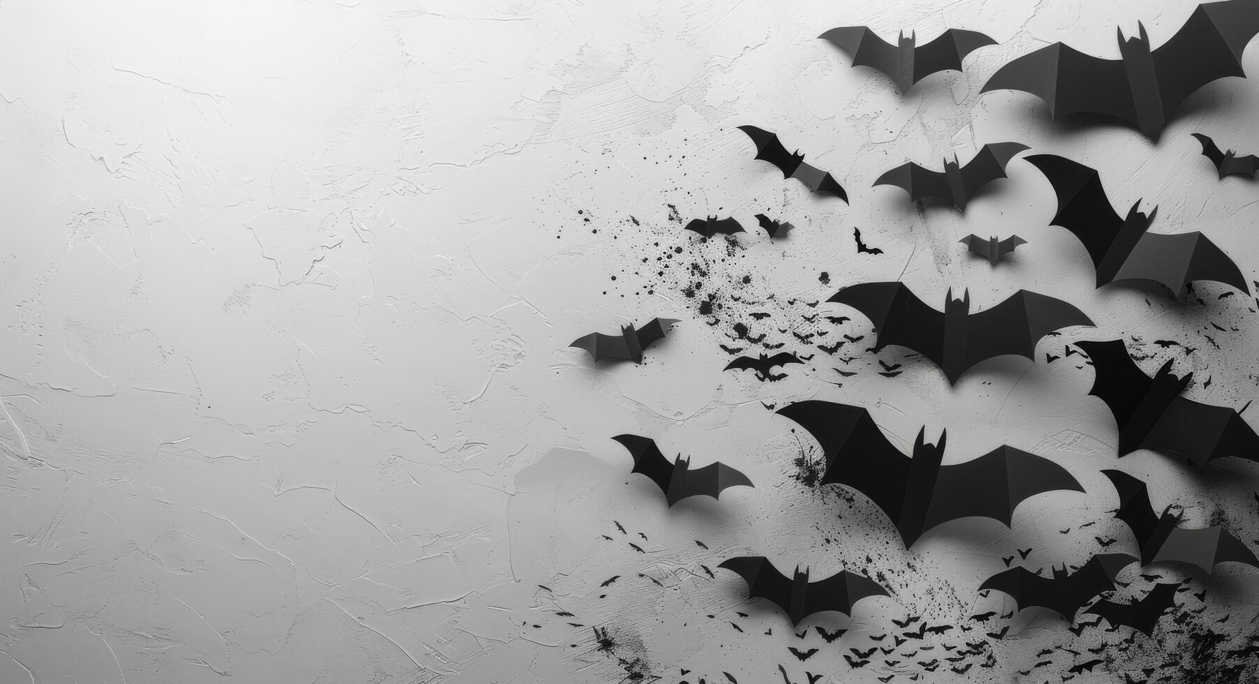 Black Paper Bats Decorated on a Cracked White Wall photo