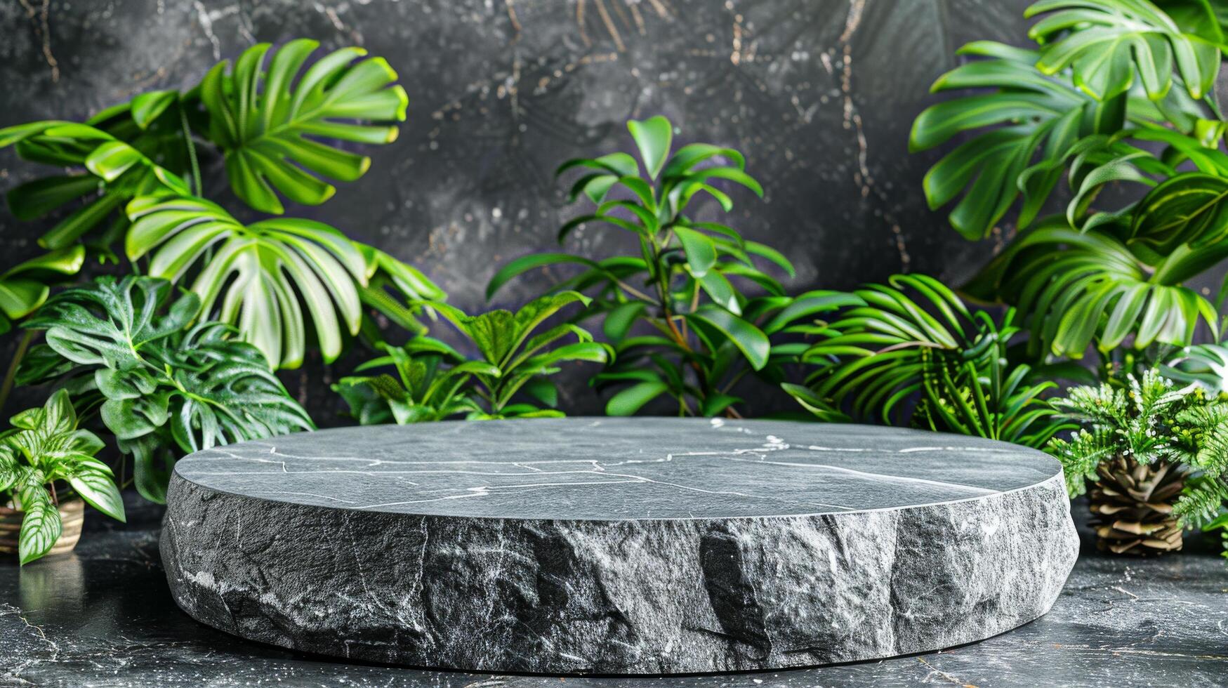 Stone Table Surrounded by Plants photo